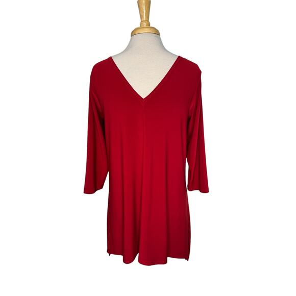 SYMPLI Reversible Handkerchief Hem 3/4 Sleeve Top in Ruby Red Size 12 Womens - Picture 3 of 9